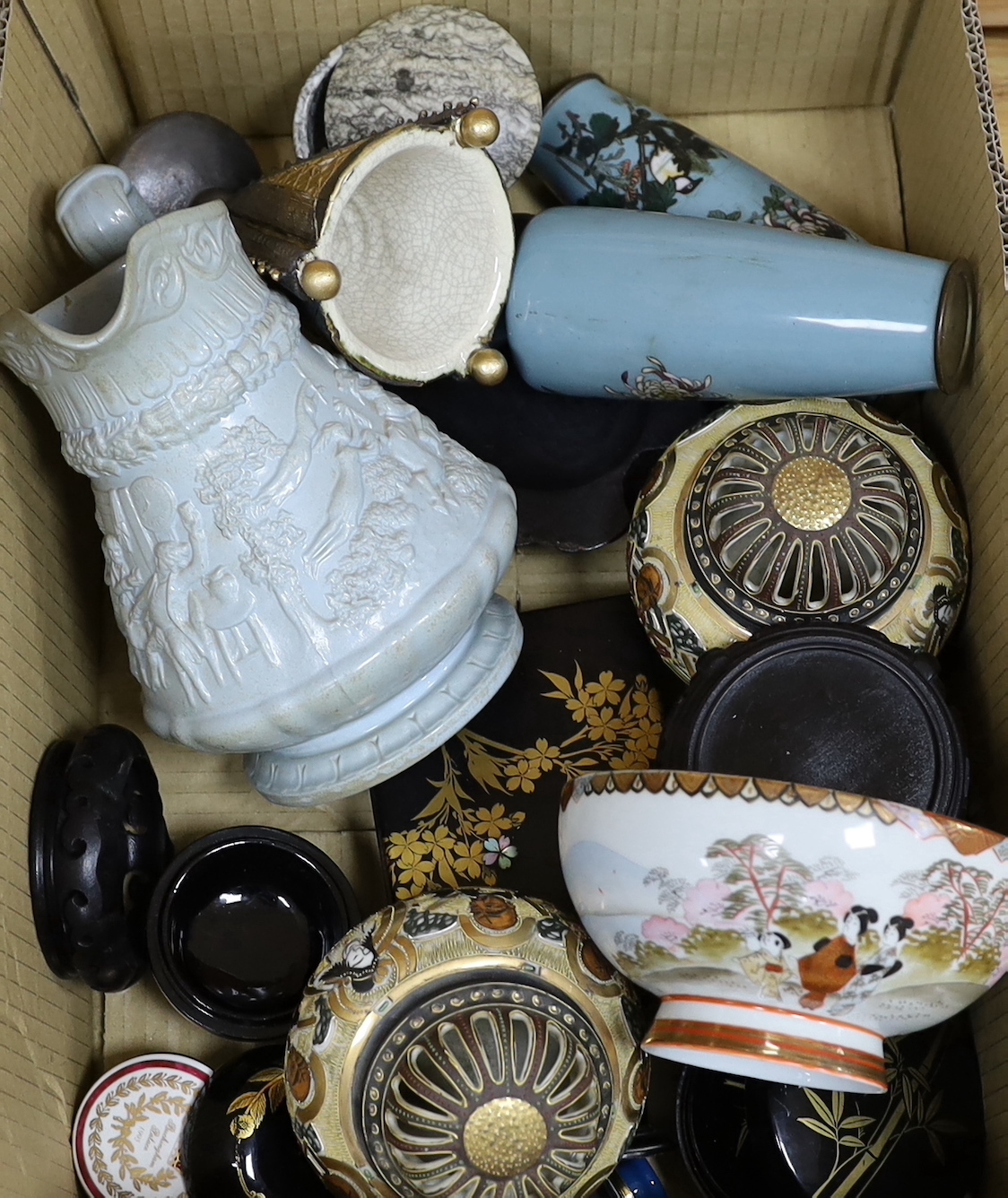 A quantity of various collectables including Japanese porcelain, plated wares, studio pottery together with a quantity of silver plated items